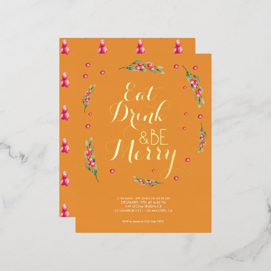 Uitnodiging voor kerstfeest 'Eet drink & wees vrol (Voorkant / Achterkant)