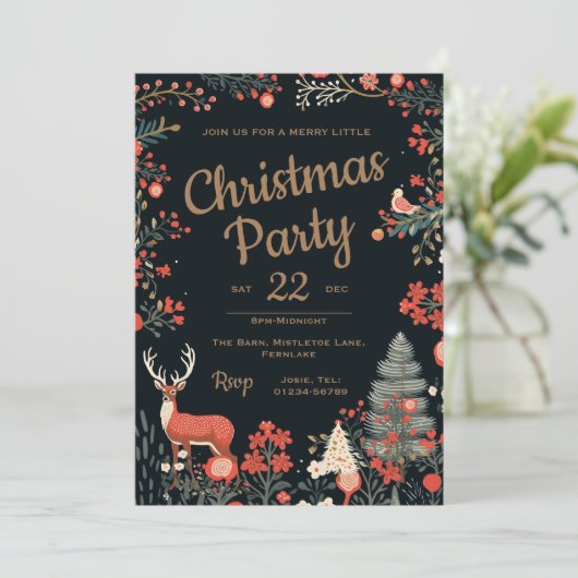 Uitnodiging voor kerstfeest gepersonaliseerd (Staand voorkant)