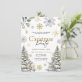 Uitnodiging voor kerstfeest, gouden kerstfeest (Staand voorkant)