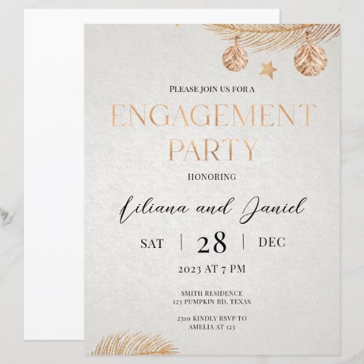 Uitnodiging voor kerstfeest-gouden verlofpartij (Voorkant / Achterkant)