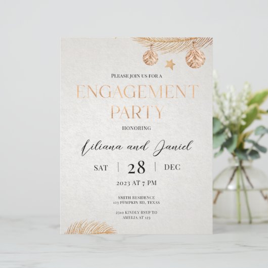 Uitnodiging voor kerstfeest-gouden verlofpartij (Staand voorkant)