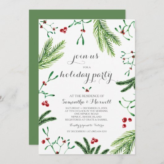 Uitnodiging voor kerstfeest Greenery (Voorkant / Achterkant)