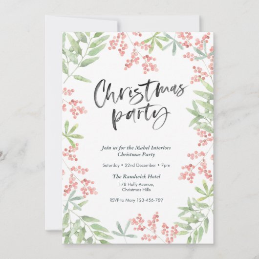 Uitnodiging voor kerstfeest | hulstbladeren (Voorkant)