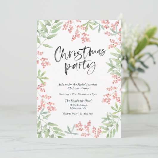 Uitnodiging voor kerstfeest | hulstbladeren (Staand voorkant)