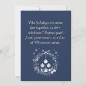 Uitnodiging voor kerstfeest in blauw en wit (Achterkant)