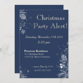 Uitnodiging voor kerstfeest in blauw en wit (Voorkant / Achterkant)