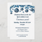 Uitnodiging voor kerstfeest in blauw en wit (Voorkant / Achterkant)