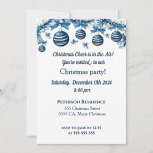 Uitnodiging voor kerstfeest in blauw en wit