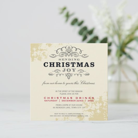 UITNODIGING VOOR KERSTFEEST:: Kerstvreugde sturen  (Staand voorkant)