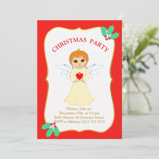 Uitnodiging voor kerstfeest Little Angel (Staand voorkant)