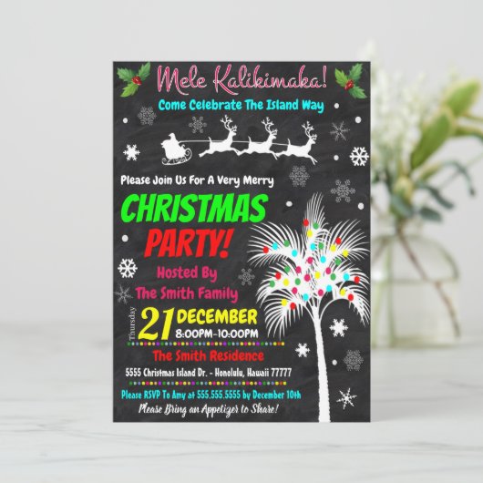 Uitnodiging voor kerstfeest Luau (Staand voorkant)