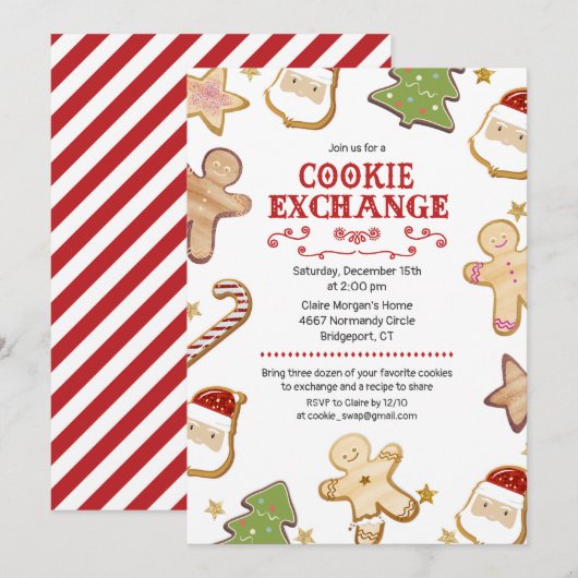 Uitnodiging voor Kerstfeest met Cookie-uitwisselin (Voorkant / Achterkant)