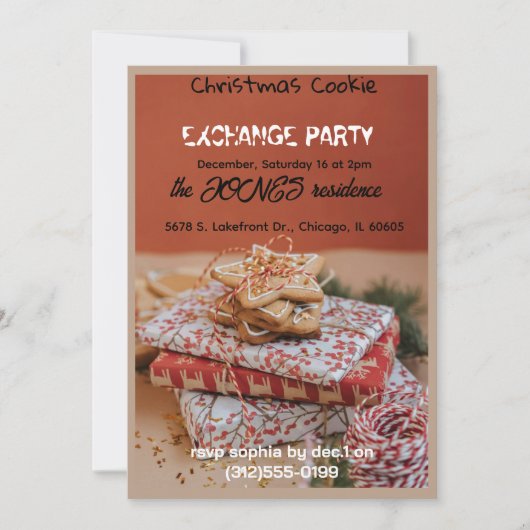 Uitnodiging voor Kerstfeest met Cookie-uitwisselin (Voorkant)