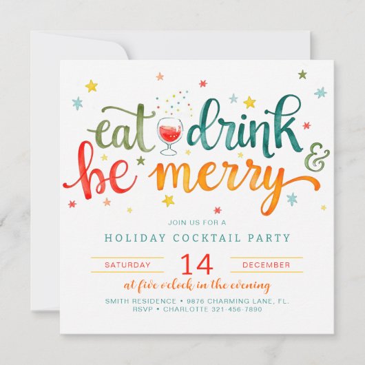 Uitnodiging voor Kerstfeest met 'Eet, Drink en Wee (Voorkant)