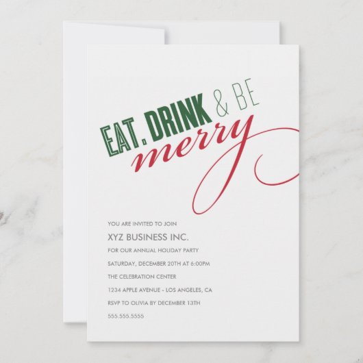 Uitnodiging voor Kerstfeest met Eet. Drink Script (Voorkant)
