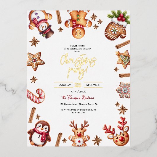 Uitnodiging voor kerstfeest met gemberkoek (Voorkant)