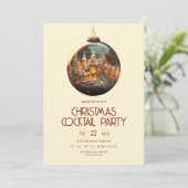 Uitnodiging voor kerstfeest met gouden bal (Staand voorkant)