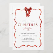 Uitnodiging voor Kerstfeest met klassiek rode stri (Voorkant / Achterkant)