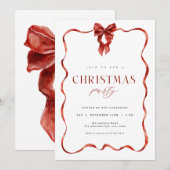 Uitnodiging voor Kerstfeest met klassieke rode lin (Voorkant / Achterkant)