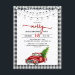 uitnodiging voor kerstfeest met Red Truck<br><div class="desc">Red Truck Christmas Party Invitation Briefkaart - Wat een leuke, trendy manier om je kerstfeestgegevens naar je familie en vrienden te sturen. vakantieseizoen! Een rode pick-uptruck met een kerstboom met strijklichten die boven het hoofd hangen en scripttypografie. De kaart is omgeven door trendy zwart-witte buffelplaid. We hebben ook een gedeelte...</div>