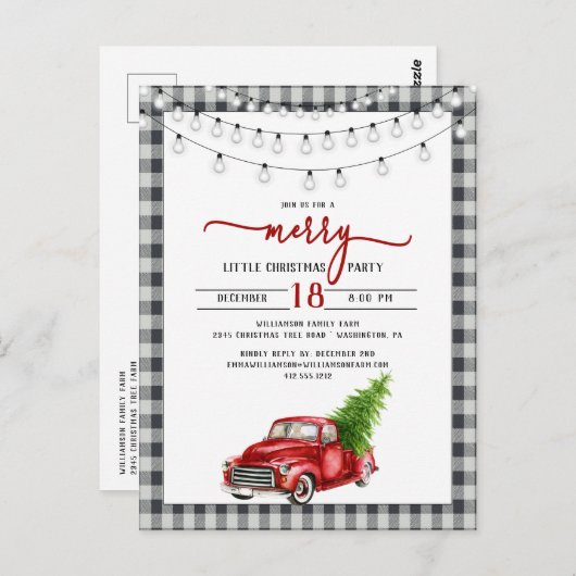  uitnodiging voor kerstfeest met Red Truck (Voorkant / Achterkant)