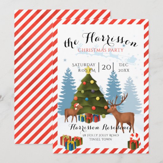 Uitnodiging voor kerstfeest met rendier (Voorkant / Achterkant)