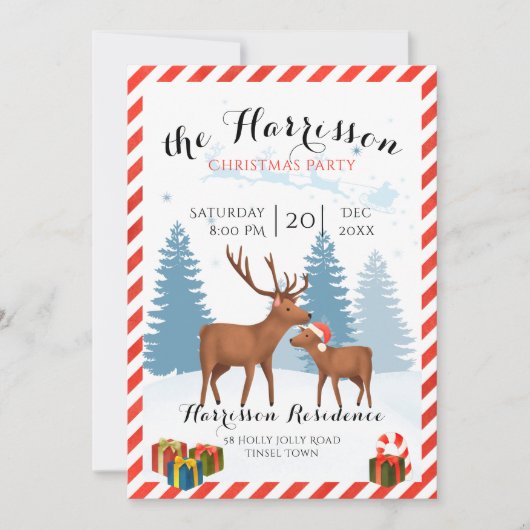 Uitnodiging voor kerstfeest met rendier (Voorkant)