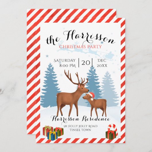 Uitnodiging voor kerstfeest met rendier (Voorkant / Achterkant)