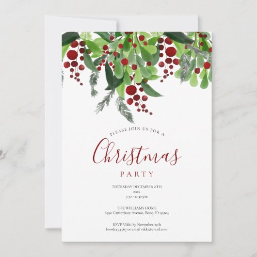 Uitnodiging voor Kerstfeest met Rode Bessen (Voorkant)