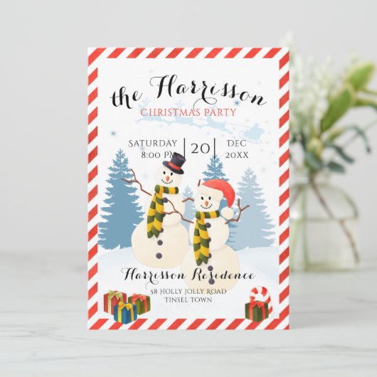 Uitnodiging voor kerstfeest met sneeuwman (Staand voorkant)