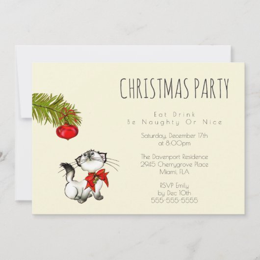 Uitnodiging voor Kerstfeest met Speelse Kitty Kat (Voorkant)