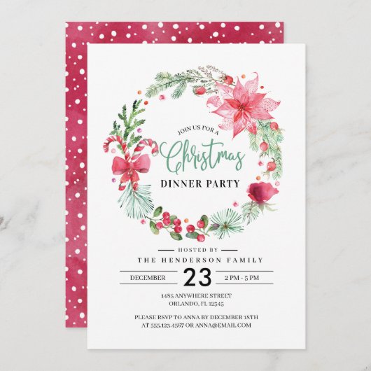 Uitnodiging voor kerstfeest met Wreater Dinner Par (Voorkant / Achterkant)