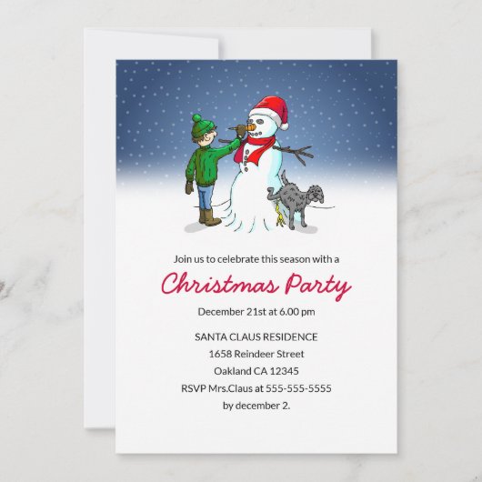 Uitnodiging voor Kerstfeest om een Sneeuwman te Ma (Voorkant)
