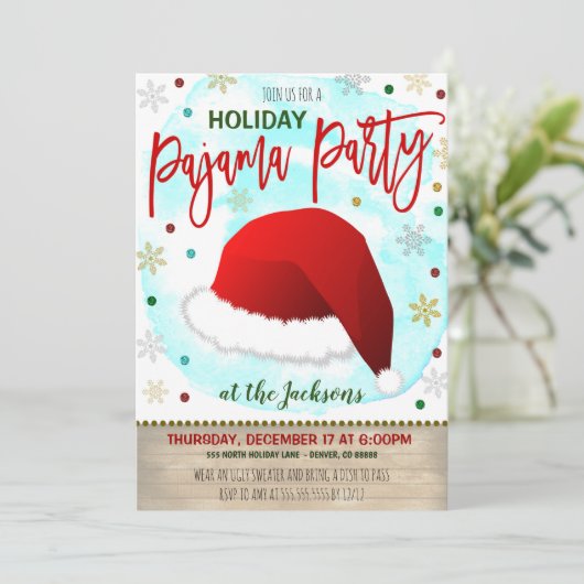 Uitnodiging voor kerstfeest Pajama (Staand voorkant)