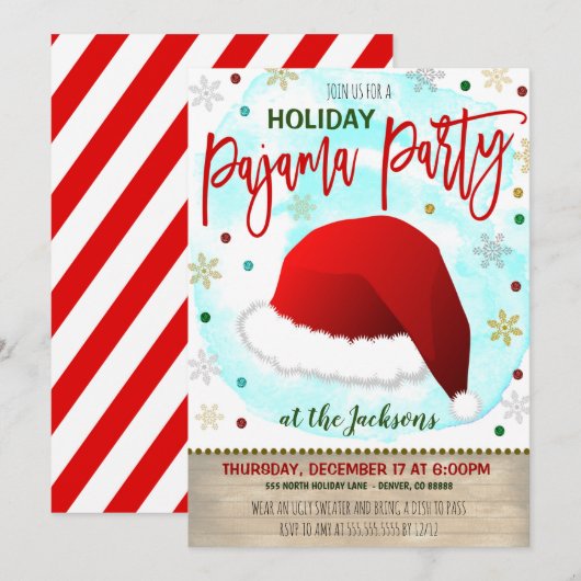 Uitnodiging voor kerstfeest Pajama (Voorkant / Achterkant)
