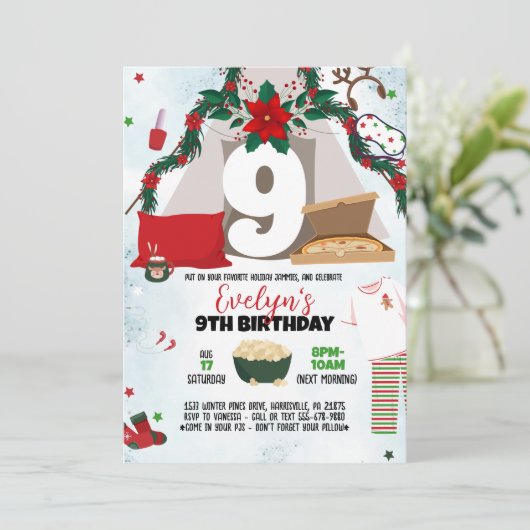 Uitnodiging voor kerstfeest Pajama (Staand voorkant)