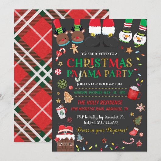 Uitnodiging voor kerstfeest Pajama Slumber (Voorkant / Achterkant)
