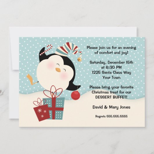 Uitnodiging voor kerstfeest-Penguin (Voorkant)