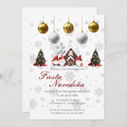 Uitnodiging voor kerstfeest Posada Navideña (Voorkant / Achterkant)