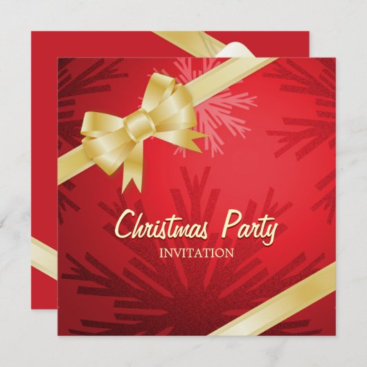Uitnodiging voor kerstfeest Red Golden Bow (Voorkant / Achterkant)
