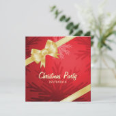Uitnodiging voor kerstfeest Red Golden Bow (Staand voorkant)