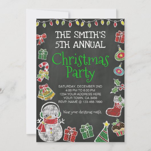 Uitnodiging voor kerstfeest, schoolbord (Voorkant)