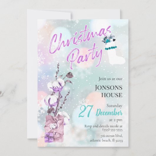 Uitnodiging voor kerstfeest Snowfall Cotton (Voorkant)