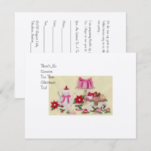 Uitnodiging voor kerstfeest Tea Party (Voorkant / Achterkant)
