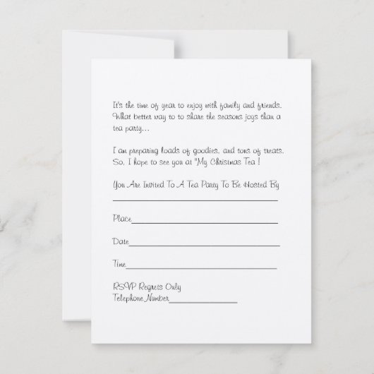 Uitnodiging voor kerstfeest Tea Party (Achterkant)