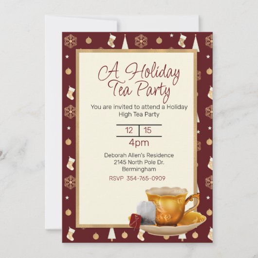 Uitnodiging voor kerstfeest Tea Party (Voorkant)