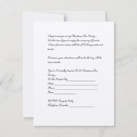 Uitnodiging voor kerstfeest Tea Party (Achterkant)