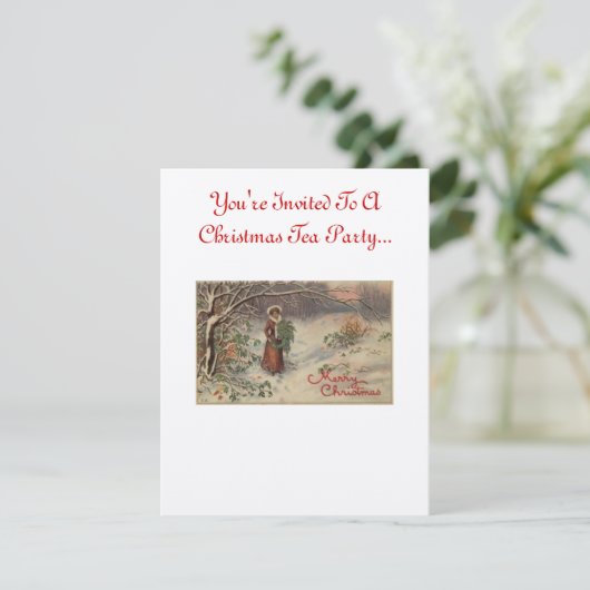 Uitnodiging voor kerstfeest Tea Party (Staand voorkant)