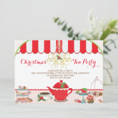 Uitnodiging voor kerstfeest Tea Party (Staand voorkant)