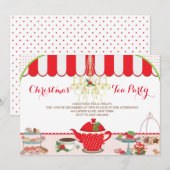 Uitnodiging voor kerstfeest Tea Party (Voorkant / Achterkant)